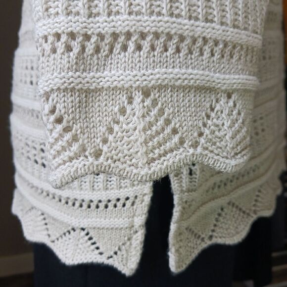 VINTAGE Pointelle Open Knit Sweater Scalloped Cottagecore Cotton Ivory Size L - Picture 3 of 9